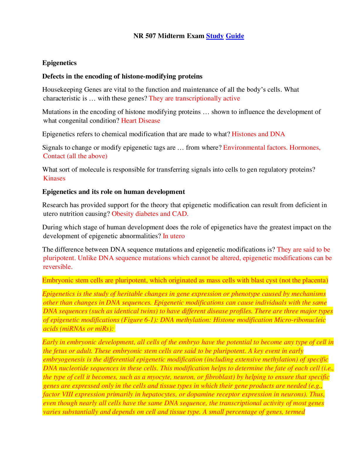 NR 507 Midterm Exam Study Guide (Version-1) / NR507 Midterm Exam Study Guide (Latest-2021): Advanced Pathophysiology: Chamberlain College of Nursing |100% Correct Answers, Download to Score A|
